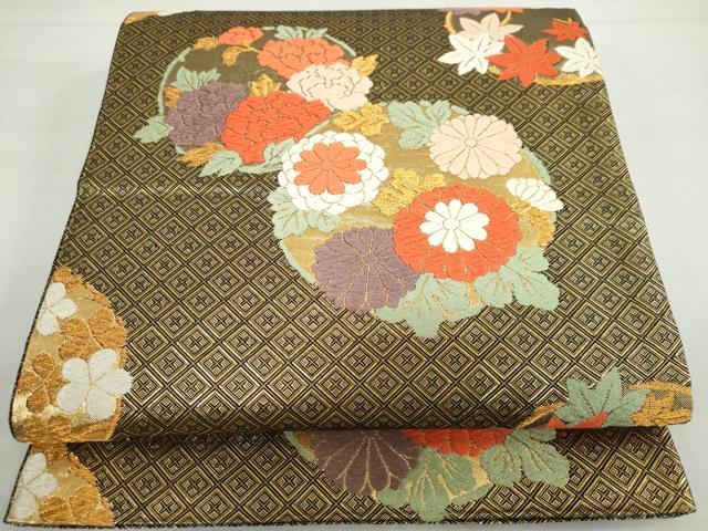 平和屋着物◎佐賀錦 六通柄袋帯 唐織 草花丸文 金糸 正絹 逸品 DABF1124ud