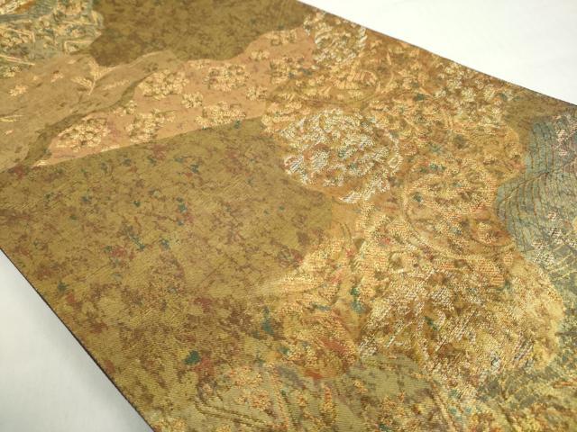 平和屋着物◎六通柄袋帯 古代青銅箔 道長草花文 金銀糸 鈴乃屋扱い 正絹 逸品 DABF1129ud
