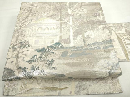 平和屋着物◎九寸名古屋帯 風景文 銀糸 正絹 逸品 DABF1135ud