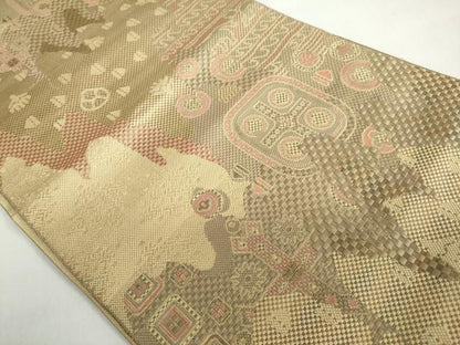 平和屋着物◎本場筑前博多織 八寸名古屋帯 抽象文様 正絹 逸品 DABF1136ud