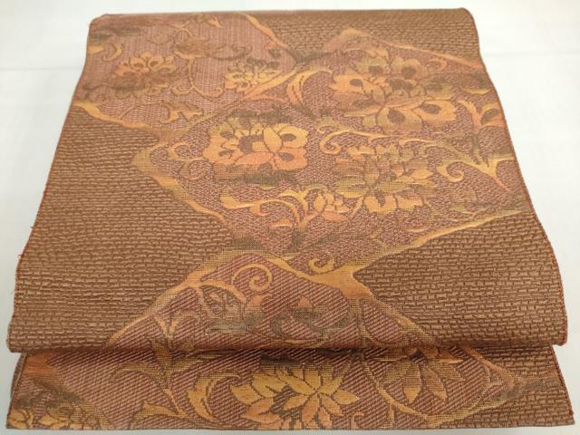 平和屋着物◎本場筑前博多織 八寸名古屋帯 更紗花唐草文 正絹 逸品 DABF1137ud