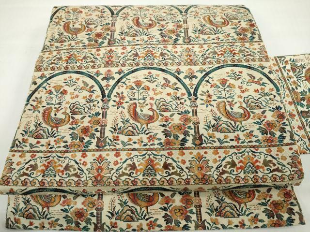 平和屋着物◎全通柄八寸名古屋帯　花鳥文　正絹　逸品　DABF1144ud