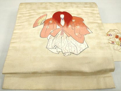 平和屋着物◎九寸名古屋帯　刺繍　能　正絹　逸品　DABF1146ud