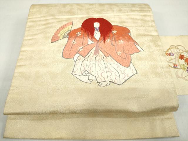 平和屋着物◎九寸名古屋帯　刺繍　能　正絹　逸品　DABF1146ud