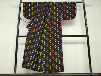平和屋着物●久留米絣　単衣　抽象文様　綿　逸品　DABF1157ud