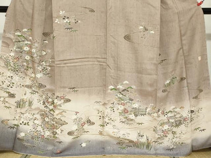 平和屋着物●訪問着　作家物　紬地　流水風景草花文　やまと誂製　正絹　逸品　未使用　DABF1159ud