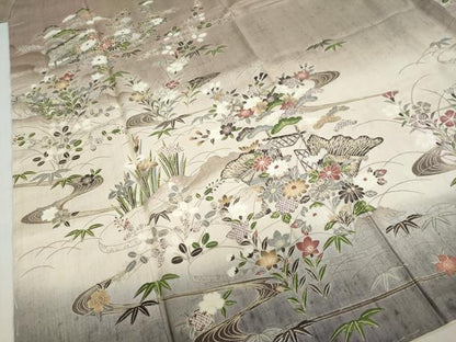 平和屋着物●訪問着　作家物　紬地　流水風景草花文　やまと誂製　正絹　逸品　未使用　DABF1159ud