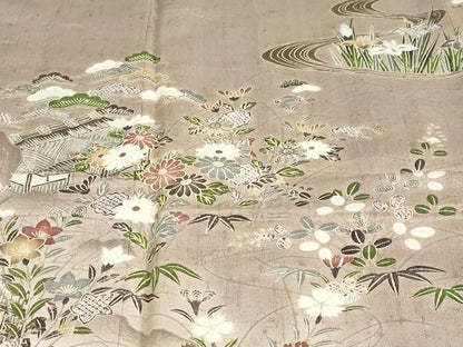 平和屋着物●訪問着　作家物　紬地　流水風景草花文　やまと誂製　正絹　逸品　未使用　DABF1159ud