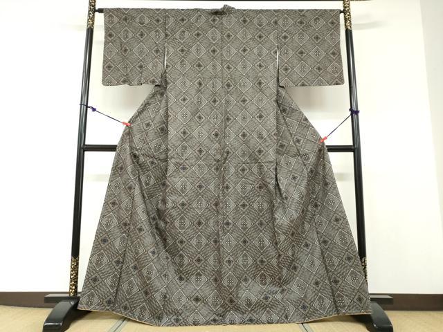 平和屋着物●本場大島紬　龍郷絣　菱文　正絹　逸品　未使用　DABF1162ud