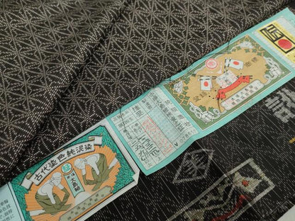 平和屋着物●本場大島紬　古代染色純泥染　麻の葉文様　証紙付き　正絹　逸品　DABF1163ud