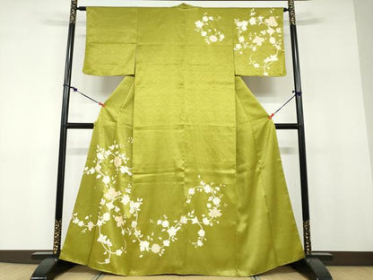 平和屋着物●訪問着　駒刺繍　草花文　金糸　正絹　逸品　未使用　DABF1166ud