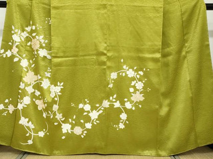 平和屋着物●訪問着　駒刺繍　草花文　金糸　正絹　逸品　未使用　DABF1166ud