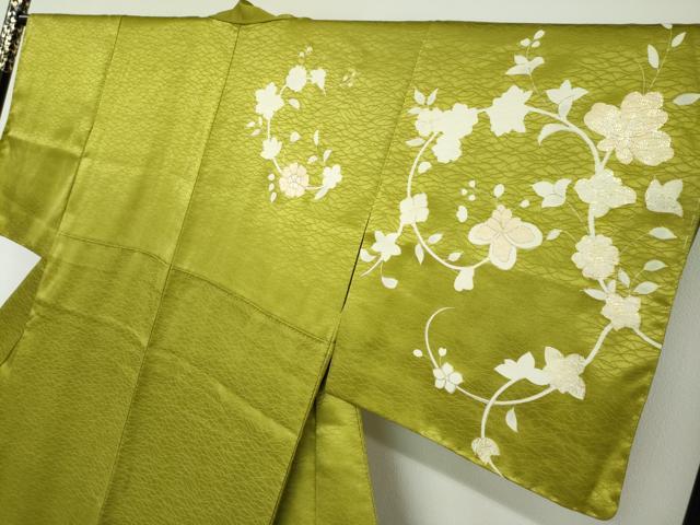平和屋着物●訪問着　駒刺繍　草花文　金糸　正絹　逸品　未使用　DABF1166ud