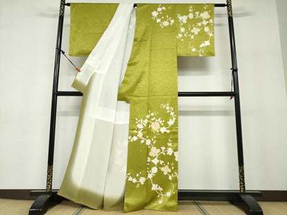 平和屋着物●訪問着　駒刺繍　草花文　金糸　正絹　逸品　未使用　DABF1166ud
