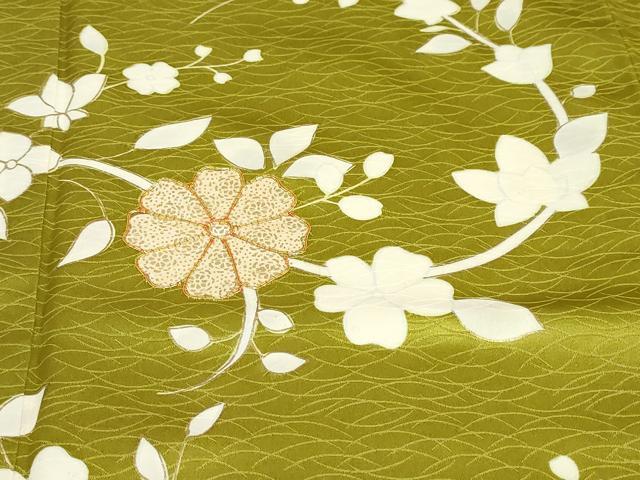 平和屋着物●訪問着　駒刺繍　草花文　金糸　正絹　逸品　未使用　DABF1166ud