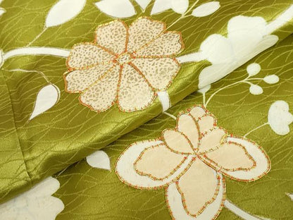 平和屋着物●訪問着　駒刺繍　草花文　金糸　正絹　逸品　未使用　DABF1166ud