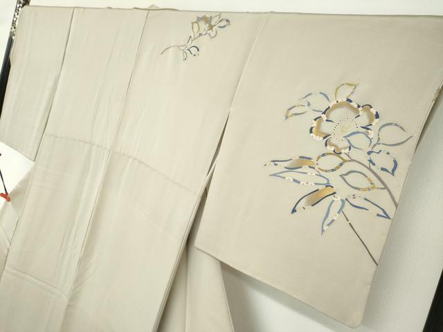 平和屋着物●訪問着　駒刺繍　草花文　金彩　正絹　逸品　DABF1170ud
