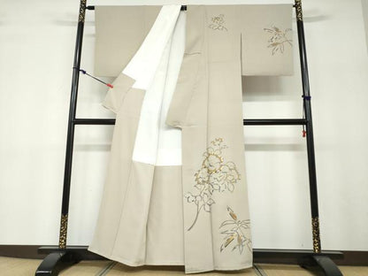 平和屋着物●訪問着　駒刺繍　草花文　金彩　正絹　逸品　DABF1170ud