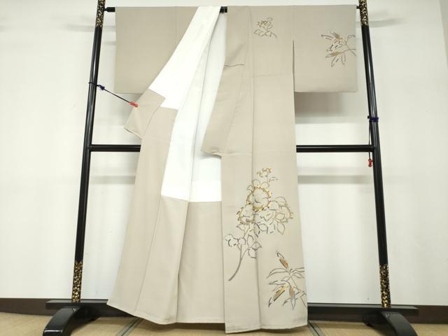 平和屋着物●訪問着　駒刺繍　草花文　金彩　正絹　逸品　DABF1170ud