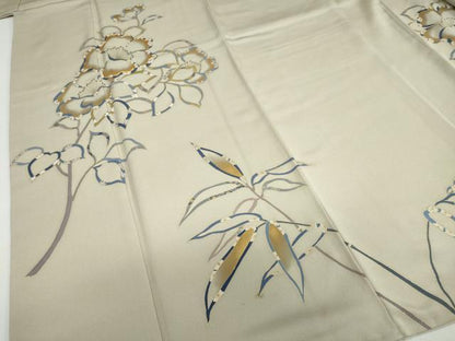 平和屋着物●訪問着　駒刺繍　草花文　金彩　正絹　逸品　DABF1170ud