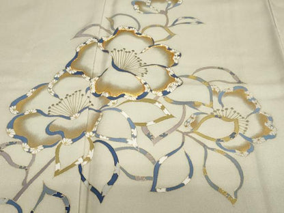 平和屋着物●訪問着　駒刺繍　草花文　金彩　正絹　逸品　DABF1170ud