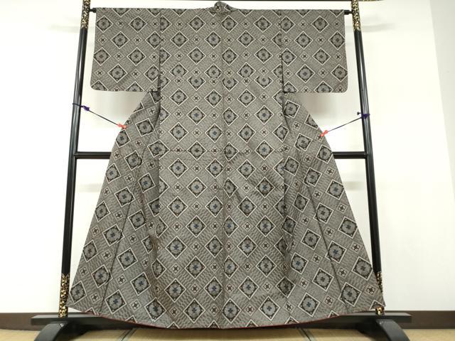 平和屋着物●本場大島紬　龍郷絣　菱文　正絹　逸品　未使用　DABF1171ud