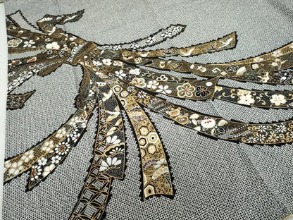 平和屋着物●訪問着　束ね熨斗花鳥文　黒地　金彩　正絹　逸品　DABF1172ud