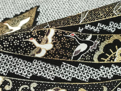 平和屋着物●訪問着　束ね熨斗花鳥文　黒地　金彩　正絹　逸品　DABF1172ud