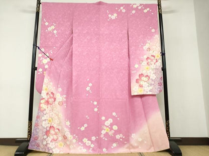 平和屋着物●豪華振袖　舞花文　暈し染め　金彩　正絹　逸品　DABF1175ud