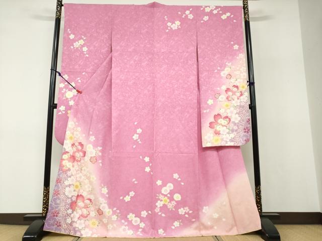 平和屋着物●豪華振袖　舞花文　暈し染め　金彩　正絹　逸品　DABF1175ud
