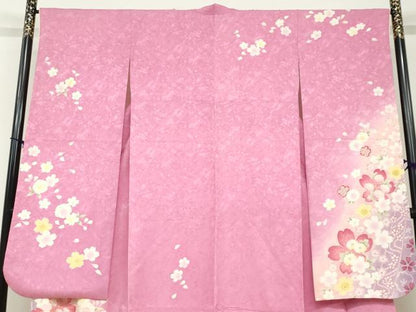 平和屋着物●豪華振袖　舞花文　暈し染め　金彩　正絹　逸品　DABF1175ud