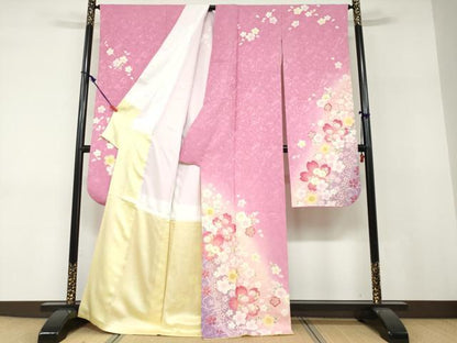 平和屋着物●豪華振袖　舞花文　暈し染め　金彩　正絹　逸品　DABF1175ud