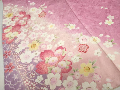 平和屋着物●豪華振袖　舞花文　暈し染め　金彩　正絹　逸品　DABF1175ud