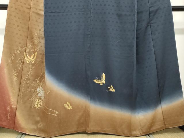 平和屋着物●訪問着　花車舞蝶文　暈し染め　金銀彩　正絹　逸品　DABF1176ud