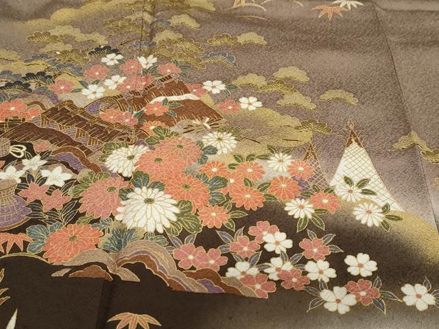 平和屋着物●訪問着　風景草花文　暈し染め　金彩　正絹　逸品　DABF1180ud