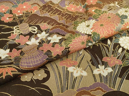 平和屋着物●訪問着　風景草花文　暈し染め　金彩　正絹　逸品　DABF1180ud