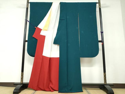 平和屋着物●世界的ファッションデザイナー　山本寛斎　kansaiブランド　振袖　草花地紋　鉄色　正絹　逸品　DABF1181ud