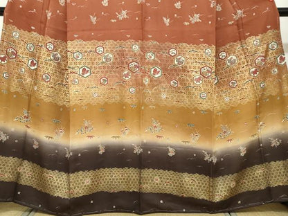 平和屋着物●訪問着　横段吉祥草花文　暈し染め　金彩　正絹　逸品　未使用　DABF1182ud