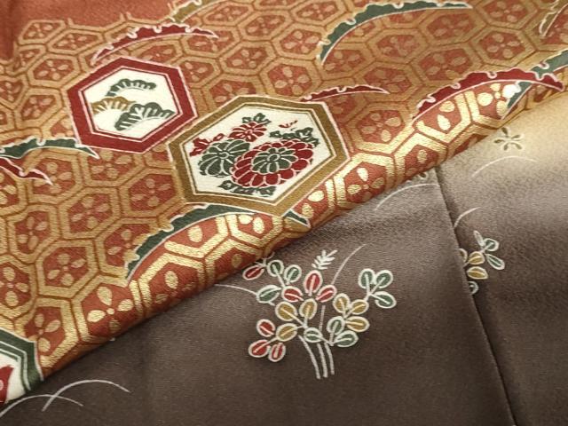 平和屋着物●訪問着　横段吉祥草花文　暈し染め　金彩　正絹　逸品　未使用　DABF1182ud