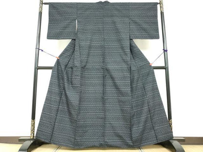 平和屋着物●結城紬　100亀甲　横段文　正絹　逸品　DABF1184ud