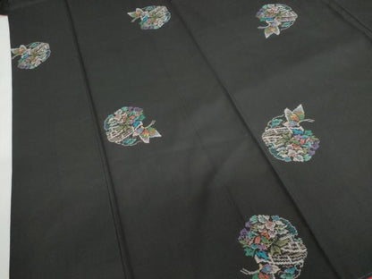 平和屋着物●本場大島紬　9マルキ　地空き　雪輪渡橋花蝶文　正絹　逸品　DABF1188ud