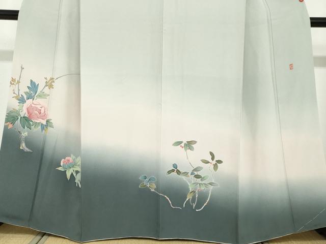 平和屋着物●十日町　加賀草木友禅の第一人者　田村哲彦　訪問着　草花文　暈し染め　正絹　逸品　DABF1191ud