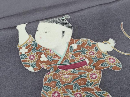 平和屋着物●本加賀友禅作家　岡本幸治　訪問着　童子遊び　さが美扱い　正絹　逸品　DABF1192ud