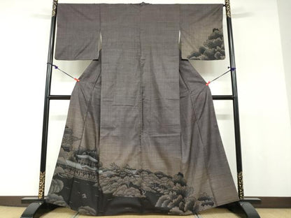平和屋着物●本場大島紬　訪問着　9マルキ　風景樹林文　正絹　逸品　DABF1195ud