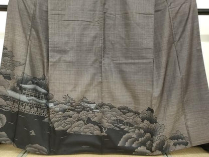 平和屋着物●本場大島紬　訪問着　9マルキ　風景樹林文　正絹　逸品　DABF1195ud