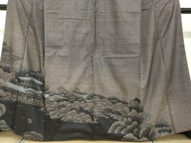 平和屋着物●本場大島紬　訪問着　9マルキ　風景樹林文　正絹　逸品　DABF1195ud