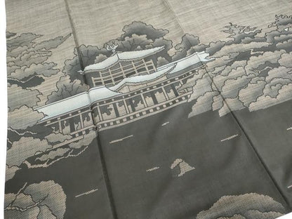 平和屋着物●本場大島紬　訪問着　9マルキ　風景樹林文　正絹　逸品　DABF1195ud