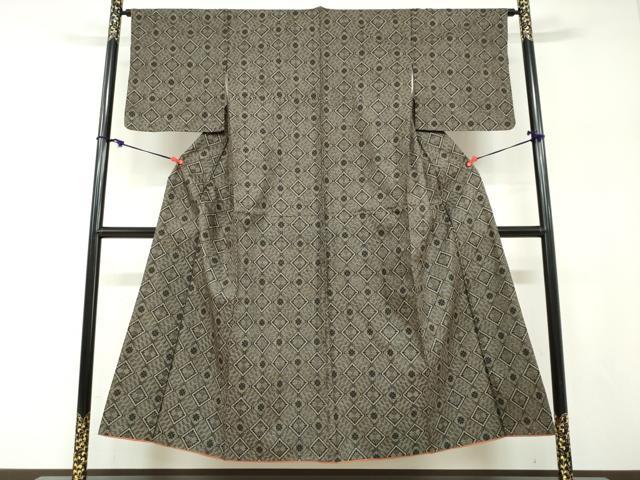 平和屋着物●本場大島紬　龍郷絣　菱文　正絹　逸品　DABF1199ud