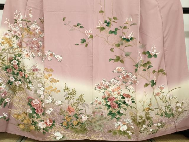 平和屋着物●訪問着　流水草花文　暈し染め　金彩　正絹　逸品　DABF1200ud