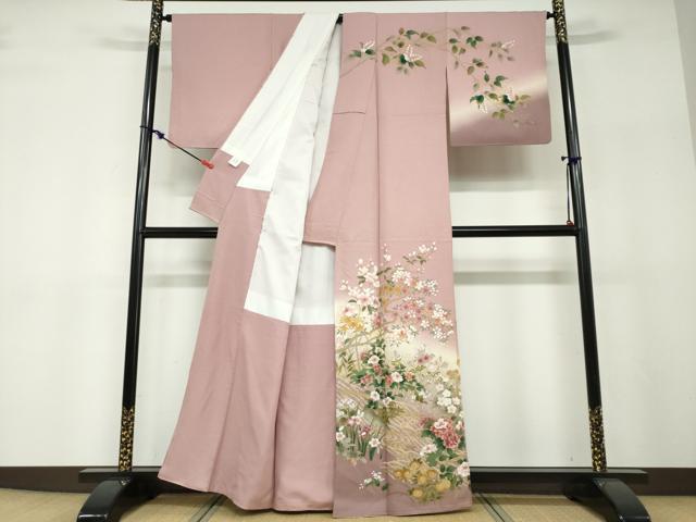 平和屋着物●訪問着　流水草花文　暈し染め　金彩　正絹　逸品　DABF1200ud